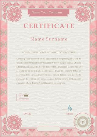 Pink official certificate. Pink guilloche border on beige backgroundのイラスト素材