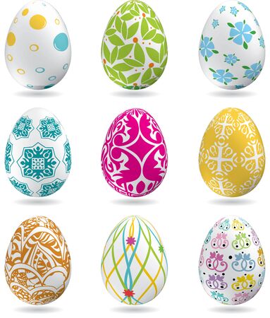 Multicolored easter eggs. Set on white background with shadows.のイラスト素材