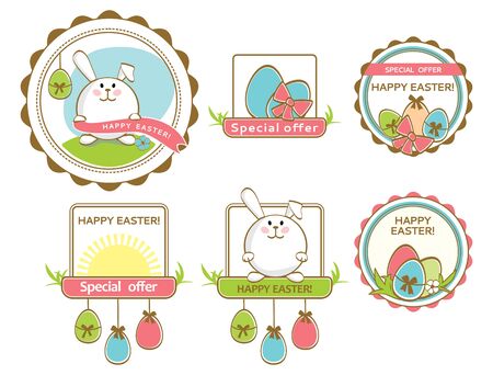 Set of Easter emblems. Easter rabbit, eggs. You may use it as a sticker for special offersのイラスト素材