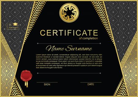 Black official certificate with gold design elements and waferのイラスト素材