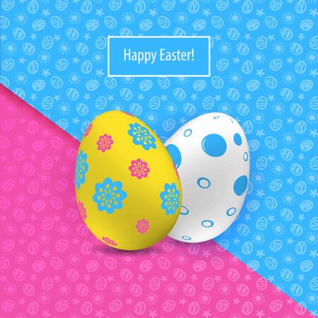 Two yellow white Easter egg. Bright Easter cardのイラスト素材