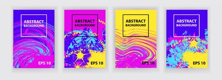 Violet, pink, yellow, blue abstract background. Set of four banners. Bright future abstract vector template. Covers designのイラスト素材