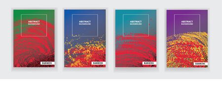 Violet, pink, yellow, blue abstract background. Set of four banners. Bright future abstract vector template. Covers designのイラスト素材