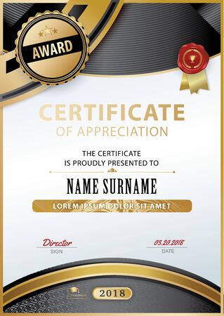 Official white certificate of appreciation with black gold design elements.のイラスト素材