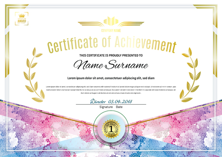 Official white certificate with pink design elements. Peony mosaicのイラスト素材