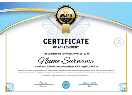 Official white certificate with blue triangle design elements. Business clean modern design. White vector blankのイラスト素材