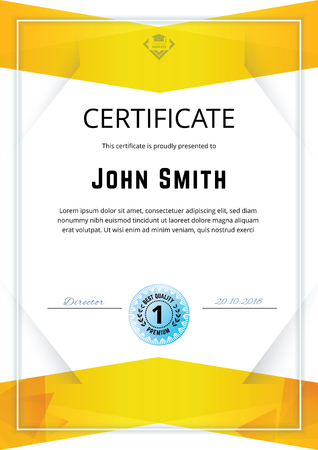 Official white certificate with yellow triangle design elements. Business clean modern designのイラスト素材