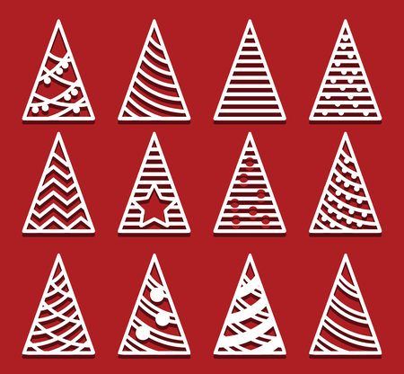 Christmas trees for laser cutting. New Year card. Simple Abstract shapes.のイラスト素材