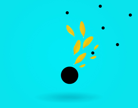 Yellow petals on blue background with black circles. Abstract backgroundの写真素材