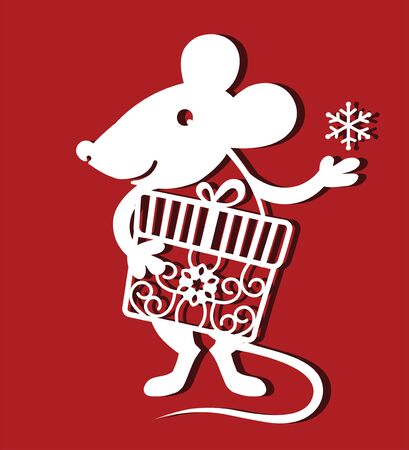 Rat Cutting Icon. Rat simple drawing for laser cutting. Chinese symbol with gift. Symbol of 2019のイラスト素材