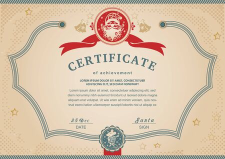Christmas beige certificate with red Santa Claus and Rat in stamp.のイラスト素材