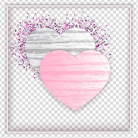 Pink and grey grunge hearts on transparent background. Banner for Valentines day, wedding, love greeting card.のイラスト素材