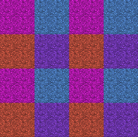 Seamless abstract hand made black strokes pattern on multicolored squares background. Marker grunge...
