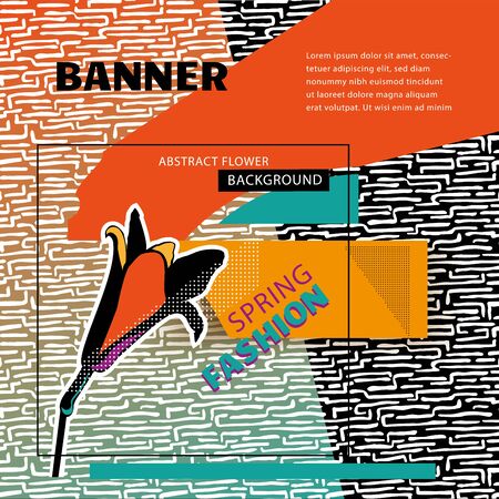 Square abstract fashion banner with lily in pop art styleのイラスト素材