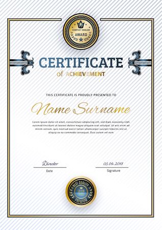 Official white certificate with gold square. Business modern design. Gold emblemのイラスト素材