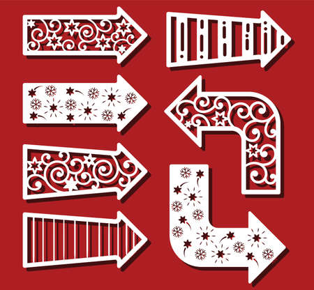 Arrows for laser cutting. Christmas, New Year card. Simple abstact with lines, curles and other simple shapes. Set of iconsのイラスト素材
