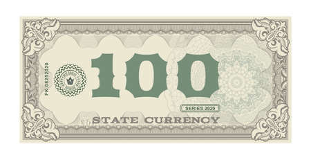 Vector money banknotes. Fake money illustration with floral border. Classical vintage style. Back sides of money billsのイラスト素材