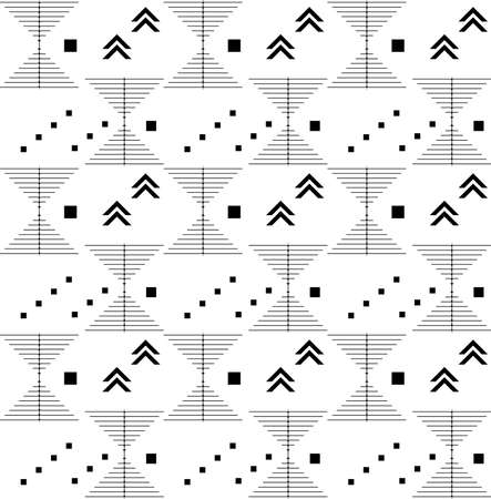 Thin black geometry shapes as hourglass with small squares seamless pattern.のイラスト素材