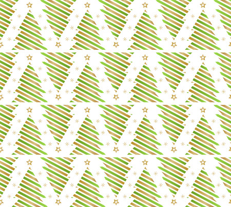 Christmas tree seamless pattern. Gold geometric seamless pattern on white background