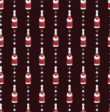 Christmas bottle of shampagne pattern. Silver red christmas vector illustrationのイラスト素材