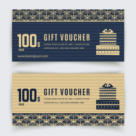 Gold turquoise luxury voucher with Triangle seamlless pattern. Abstract. Abstract geometry vector illustrationのイラスト素材