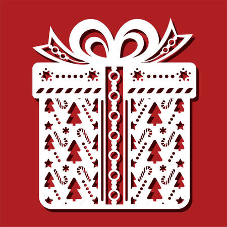 Christmas Gift for laser cutting. New Year card. Geometry pattern in gift shape vector illustrationのイラスト素材
