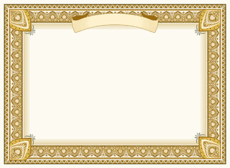 certificate border. Beige ornamental frame for certificate blank, Vector illustration.のイラスト素材
