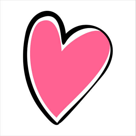 Heart with black contour vector illustration. Pink iconのイラスト素材