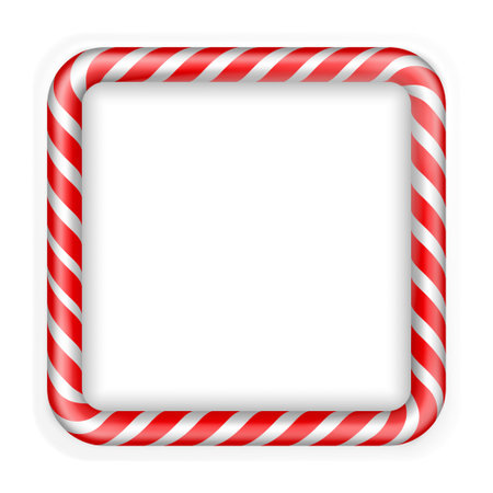 Frame christmas candy cane. Christmas stick. Traditional realistic xmas candy and red, white stripes. Santa caramel cane on transparent background. Vector illustrationのイラスト素材