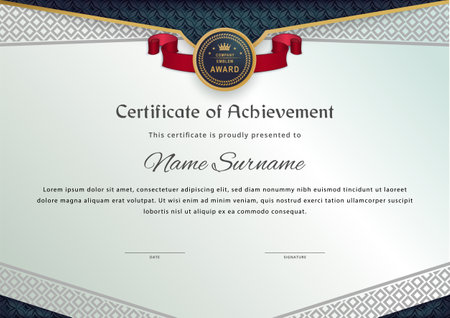Certificate template. Geometry pattern desing elements, red ribbon, Vector illustrationのイラスト素材