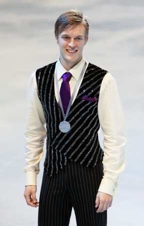 PARIS - OCTOBER 17: Tomas VERNER of Czech Republic poses during the medal ceremony winning silver at Eric Bompard Trophy October 17, 2009 at Palais-Omnisports de Bercy, Paris, France.のeditorial素材