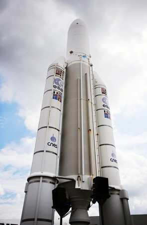 PARIS - JUNE 21: Ariane 5 - European expendable launch system at Le Bourget Air Show on June 21, 2009 in Paris, Franceのeditorial素材