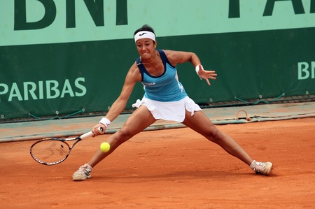 PARIS - MAY 20: Silvia Soler-Espinosa of Spain plays the 3rd round qualification match at French Open, Roland Garros on May 20, 2011 in Paris, France.のeditorial素材