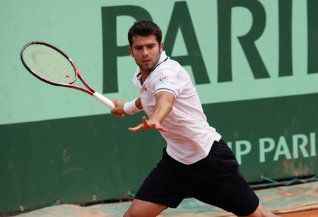 PARIS - MAY 20: Simone Bolelli of Italy plays the 3rd round qualification match  at French Open, Roland Garros on May 20, 2011 in Paris, France.のeditorial素材