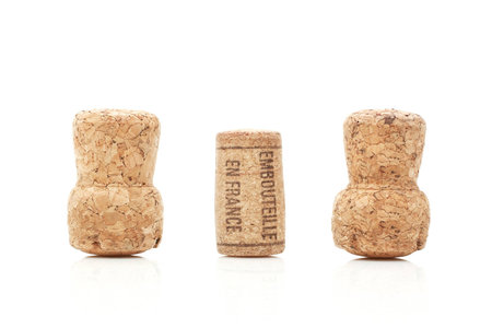 Wine and champagne corks isolated on white