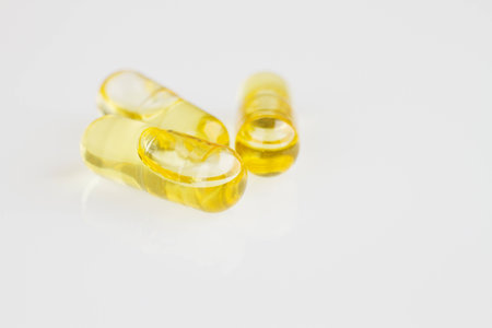 Vitamin oil capsules, close-upの写真素材