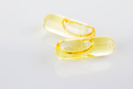 Vitamin oil capsules, close-upの写真素材