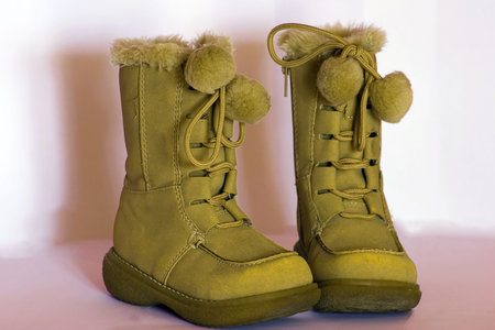 High boots for toddler are made from chamoisの写真素材