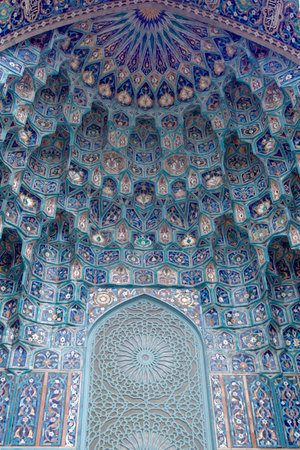 Light blue ancient mosaic on muslim mosqueの写真素材
