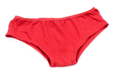 Red simple women's panties isolated on whiteの写真素材