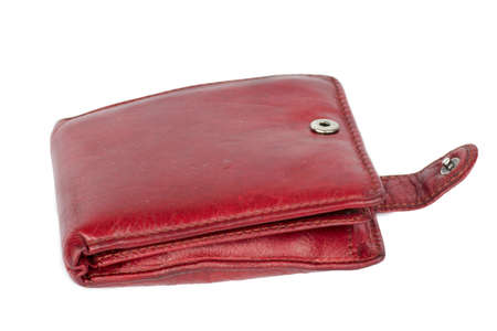 Beautiful women's Red wallet isolated on whiteの写真素材