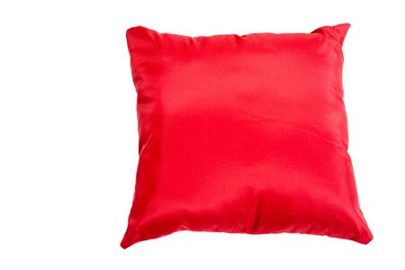 Red beautiful pillow isolated on whiteの写真素材