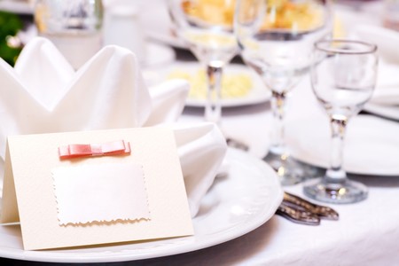 Blank event Guest Card on restaurant tableの写真素材