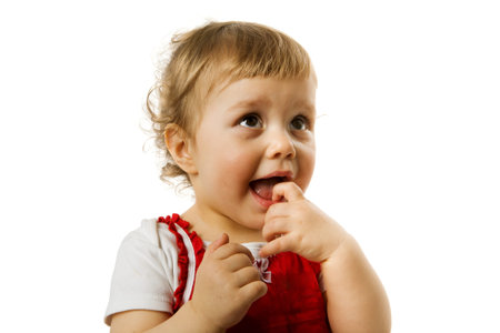 Happy Toddler girl portrait isolated on white