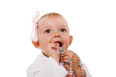 Adorable Baby Girl with open mouth isolated on whiteの写真素材