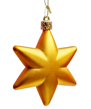 Gold six pointed star christmas decoration for haging on treeの写真素材