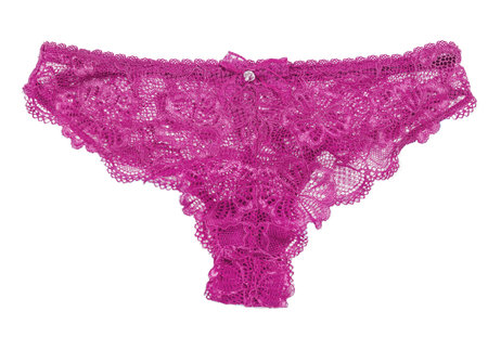 Elegant blue lace panties isolated on whiteの写真素材