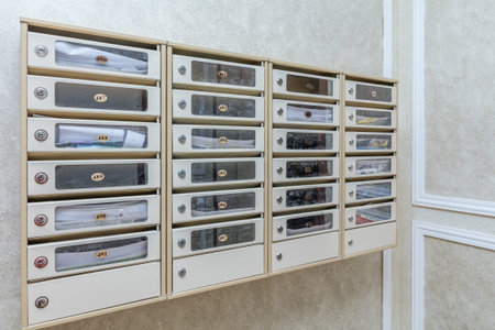 Empty hall luxury interior with mailboxes on wall