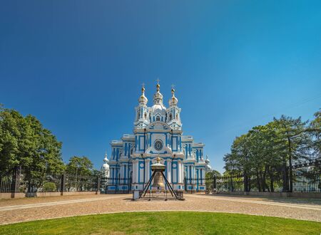 Smolny Resurrection of Christ Cathedral in St. Petersburg. Russia sunny summer day sightseeingの写真素材