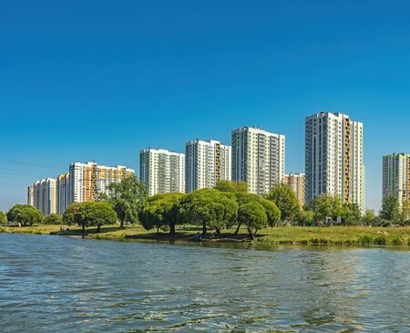Residential Estate new district with skyscrapers and parks in summer sunny day bright litの写真素材